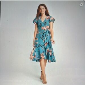 Floral Wrap Style High Low Dress